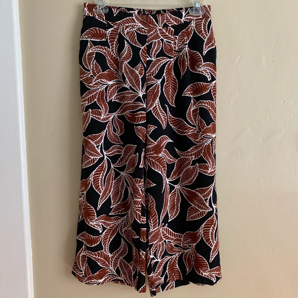 Apt 9 Leaf Pattern Brown & Black Wide Leg Lightweight Gaucho Culottes Pants XS